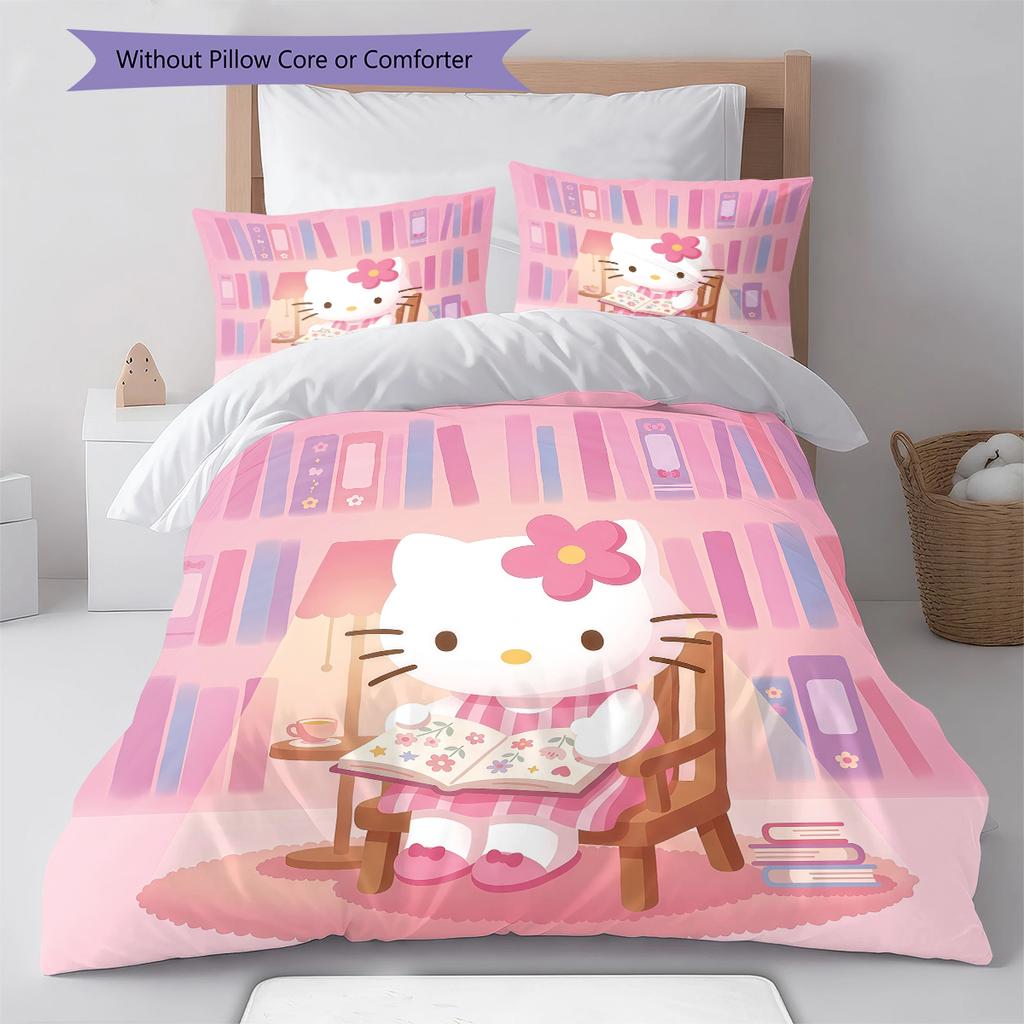 Hello Kitty Cute Pattern Bedding,Quilt Set Quilt Cover Pillowcase Home Birthday Gift(1 * Duvet Cover + 2 * Pillowcase, Without Core)