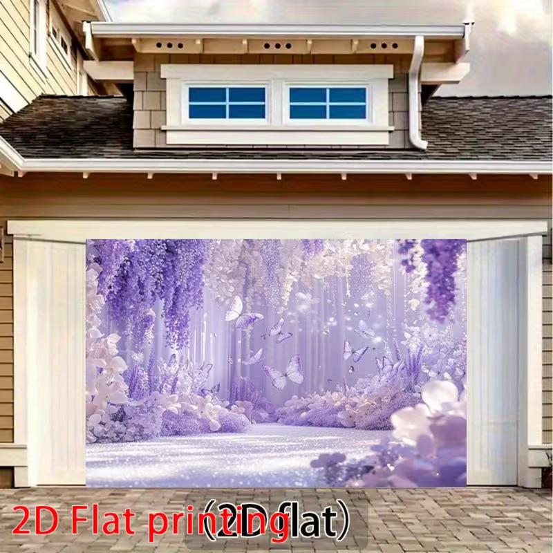 Magical Purple Floral Tapestry, Dreamy Garden with Hanging Wisteria, Butterflies and Soft Sparkles, Romantic Wall Art
