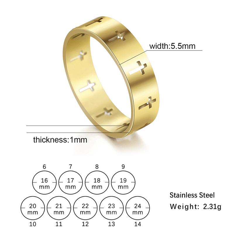 Faith Jewelry: European & American Style Hollow Cross Ring – Polished Stainless Steel Band for Men & Women
