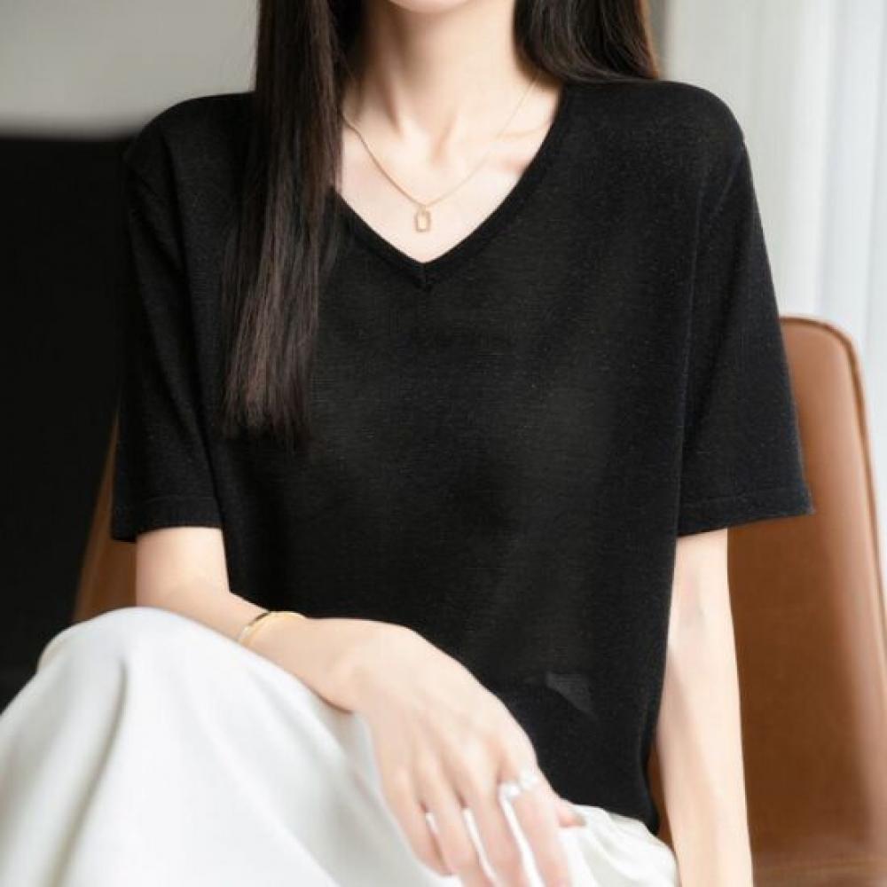 NaVaVa Women S Ice Cool Pearl V Neck ShorT SleeVe KniT T ShirT Nk3709