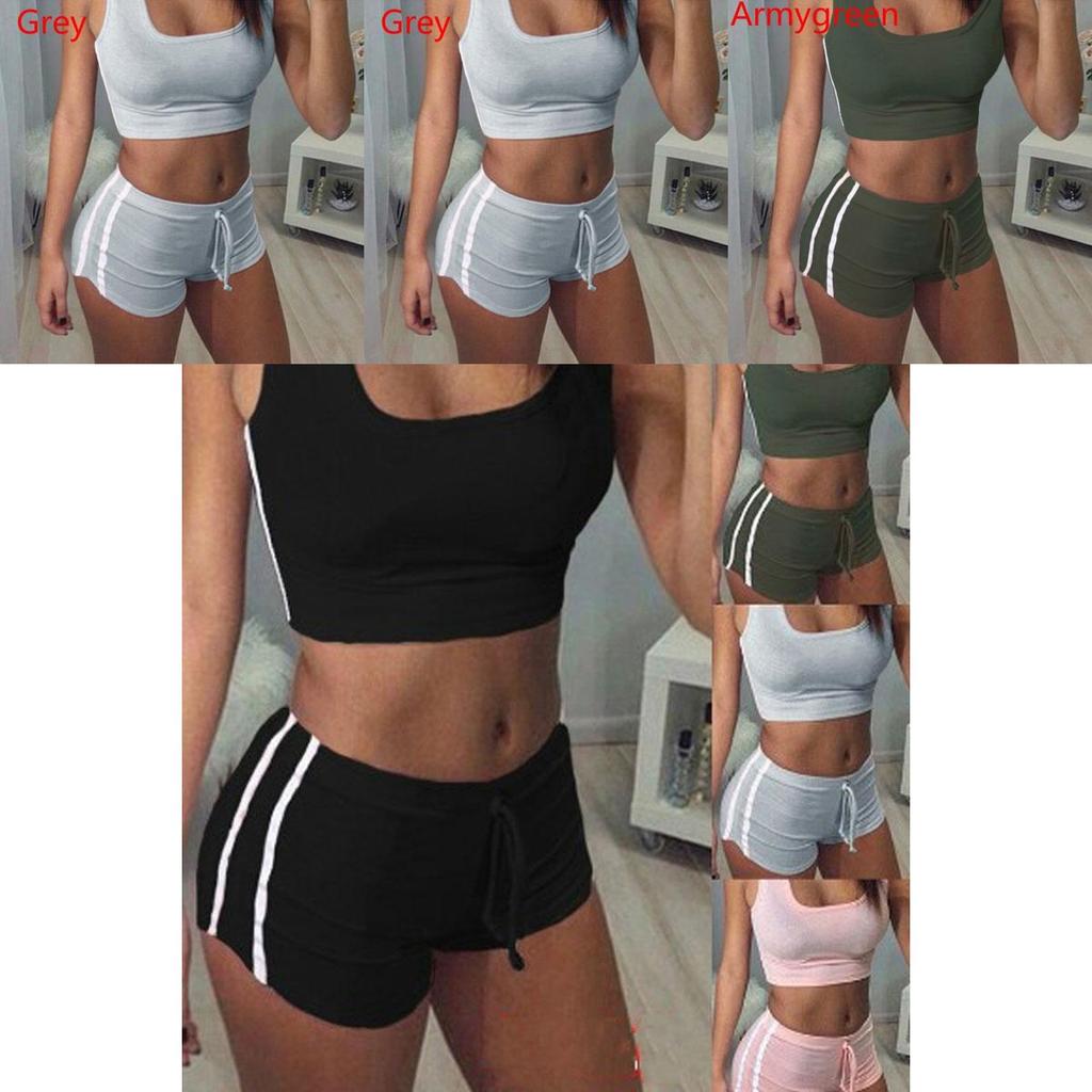 Elegant And Chic Fashion Sexy Women Sports Sets Sleeveless Round Collar Tops And Shorts