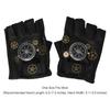 Steampunk Half Finger Leather Gloves with Gear Decor and Compass Design Retro Mechanical Style for Cosplay Riding