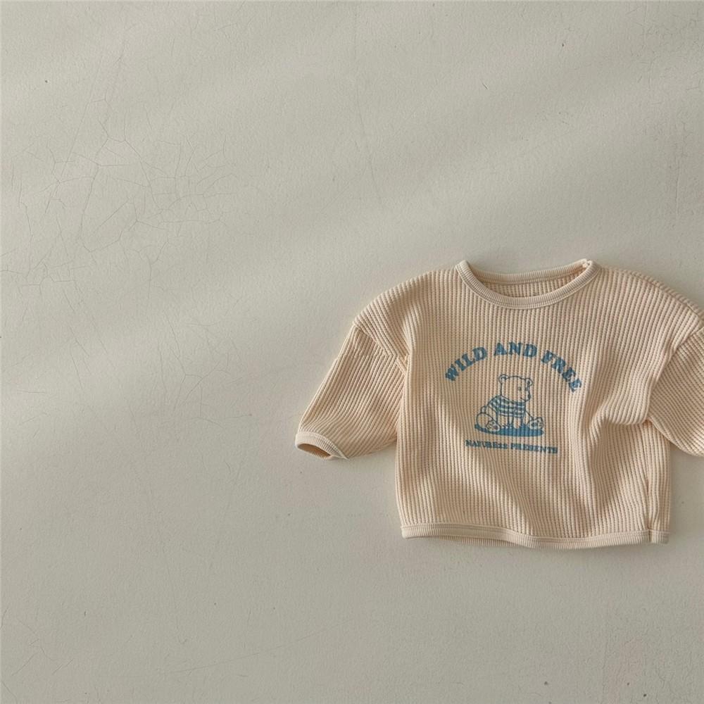 Wiosna Jesień Zestaw Ubrań Dziecięcych Chłopiec Dziewczynka Niemowlę Wafel Kreskówka Długi Rękaw Bluzki+Gładkie Spodnie 2szt Dzieci Nadruk Liter T-shirt Garnitur