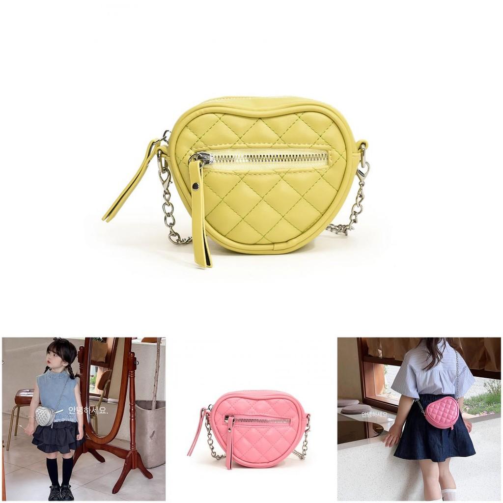Kids Love Heart Chain Crossbody Bag With Pu Material For Toddler Daily Use