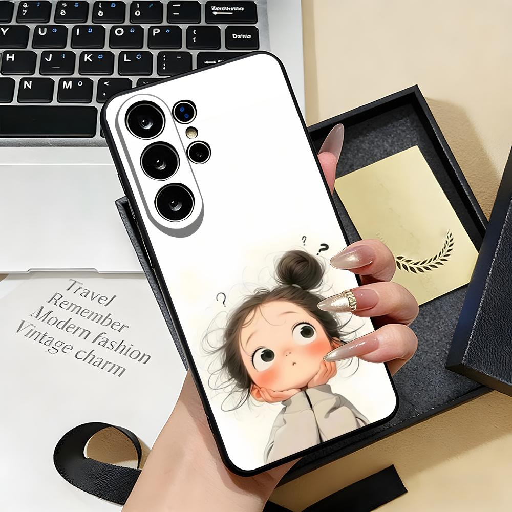 Cute Angry Little Girl Phone Case For Samsung S26 S25 S24 FE S23 S22 S21 Plus S20 Ultra Note20Ultra Black Soft Shell