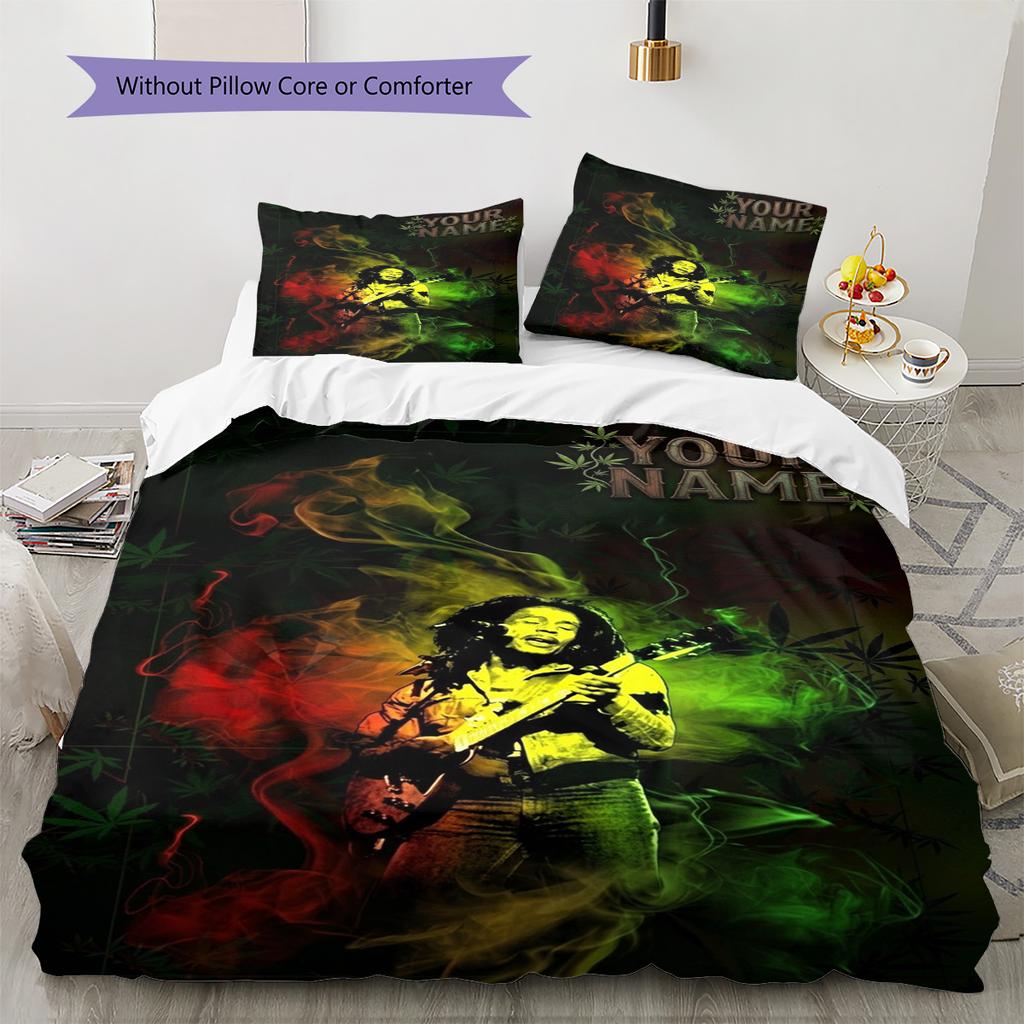 Name Custom Bob Marley Poster Pattern Bedding Set Quilt Cover Pillowcase Home Decor Gift (1 * duvet cover + 2 * pillowcase, without core)