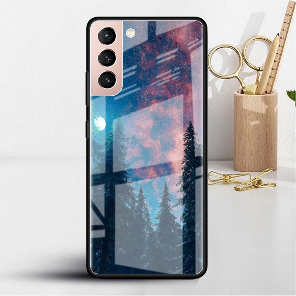 Glass Case For Samsung Galaxy S22 S20 FE S21 5G S10 S9 Plus Note 10 20 Lite Tempered Phone Cover Star Cloud
