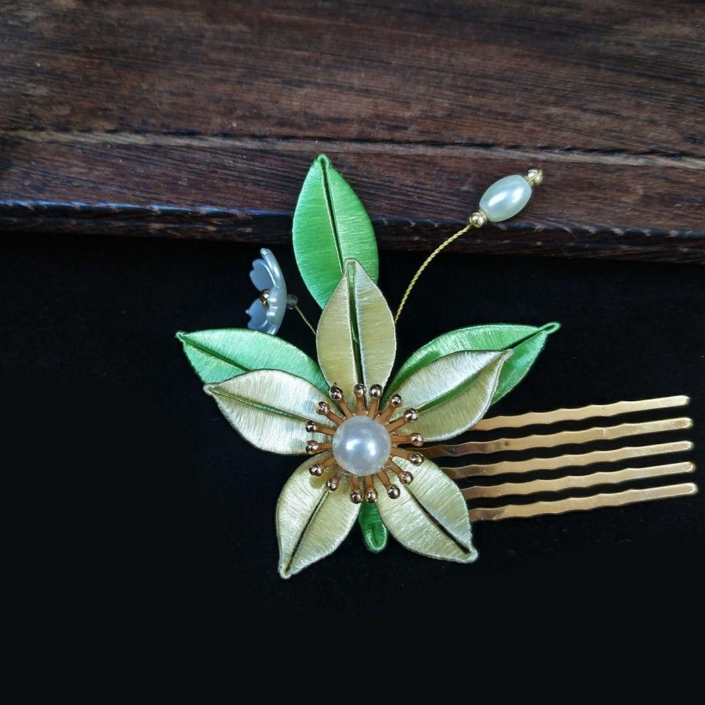 Hair Comb Chinese Style U-shaped Hair Stick U Shape Cloth Velvet Flower Hair Clip Vintage Pearl Hanfu Headwear For Girl