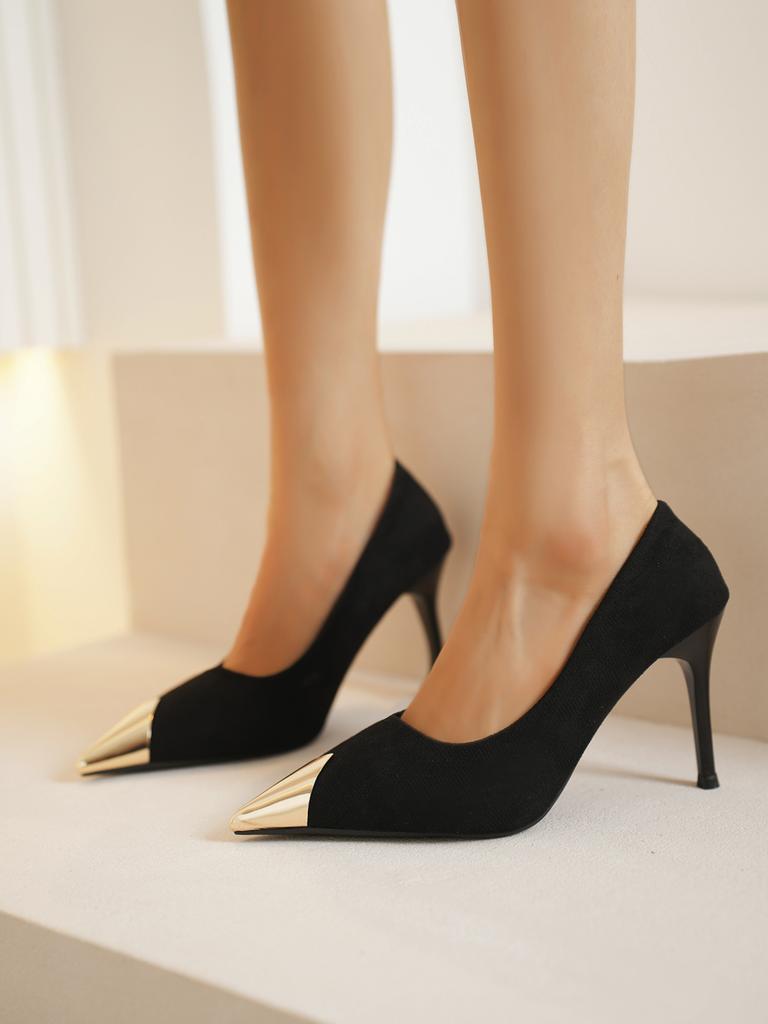 New Sexy Women's High Heels Women's Stiletto Houndstooth Color Matching Metal Pointed Shoes Wedding Women's Pumps Black Heels