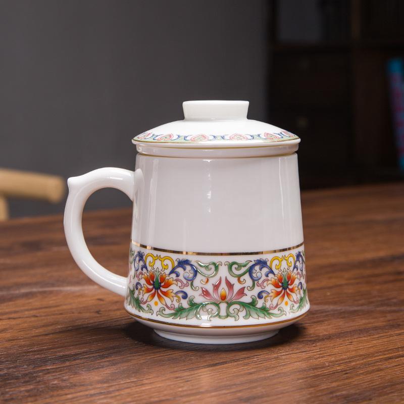 National Trendy Style Three Piece Set with Filtered Ceramic Mug Office Tea Separation Cup Business Festival Gift Cup