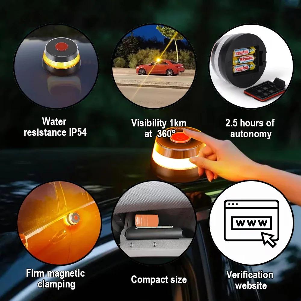V16 Nouzové světlo pro auto Nouzová výstražná světla vozidla Geolokace 3.0 360° viditelnost Bezpečnost na krajnici Cesty LED stroboskopické majáky