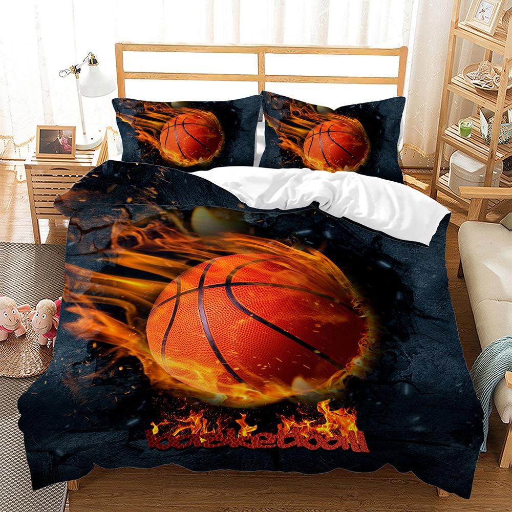 Fiery Basketball Bedding Set, Flame Effect Sports Duvet Cover Set, Athletic Home Textile, Perfect Gift for Basketball Enthusiasts Baby 100x135cm