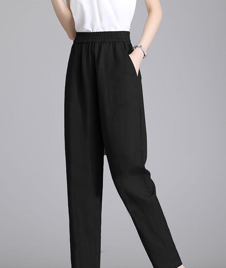 Women's High Waist Linen Harem Pants - Summer, Loose, Nine-Point, Ice Silk, Slimming, Casual, Thin.