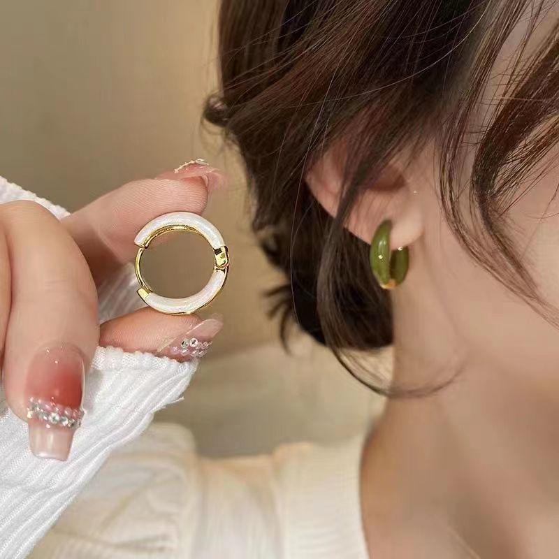 Elegant Hong Kong Style Drip Glaze S925 Silver Ear Hoops - Retro & Exquisite Design for Women