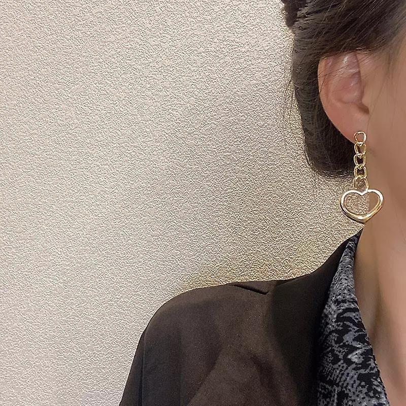 Cute Earrings with Heart & Chain Dangling Long
