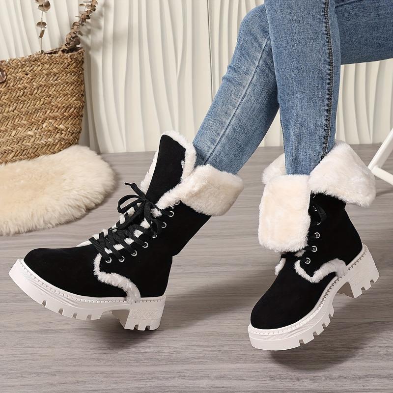 Snow Boots 2025 Winter New Chunky Heel Warm Padded Lacing