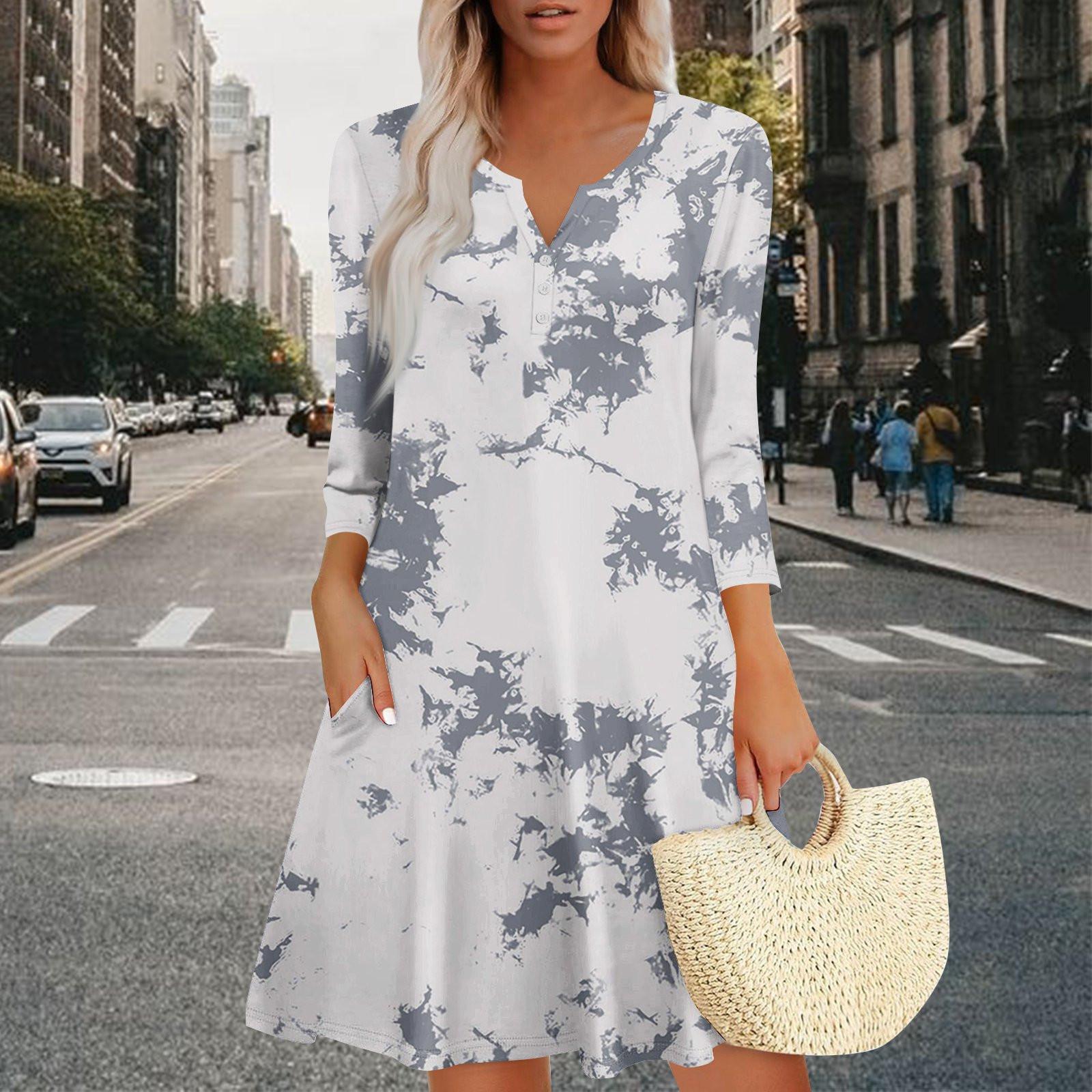 

Женское летнее платье, свободное платье с V-образным вырезом, рукавом три четверти и карманами XXL