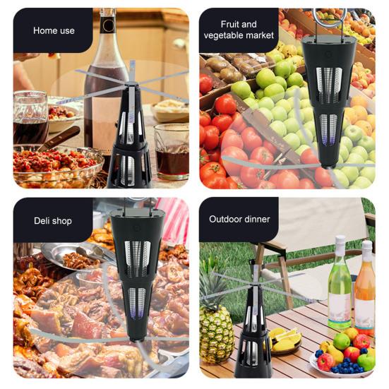Tables Fly Repellent Fan with Holographic Blades Light USB Rechargeable Indoor Outdoor Picnic BBQ Kitchen Restaurant Table Top Fly Deterrent