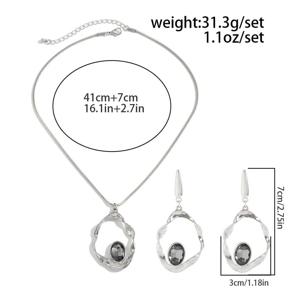 SHIXIN Exquisite Irregular Acrylic Drill Pendant Necklace Earrings Set Women 2026 New Geometric Hollowout Clavicle Chain Jewelry