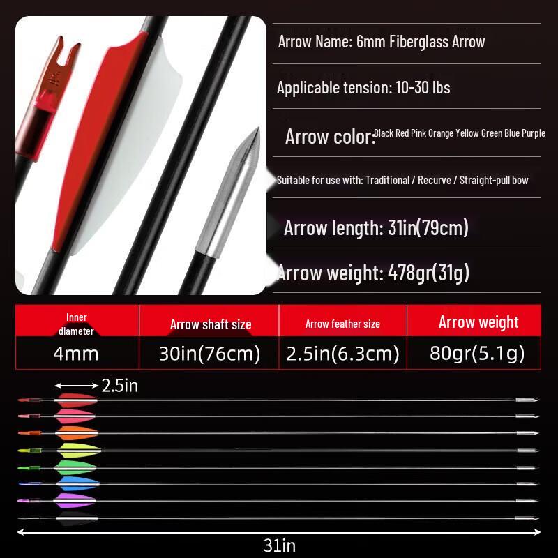 Săgeți din fibră de sticlă WEZHO pentru arc tradițional