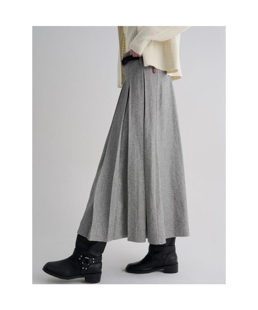 8SECONDS Belted Herringbone Skirt Gray