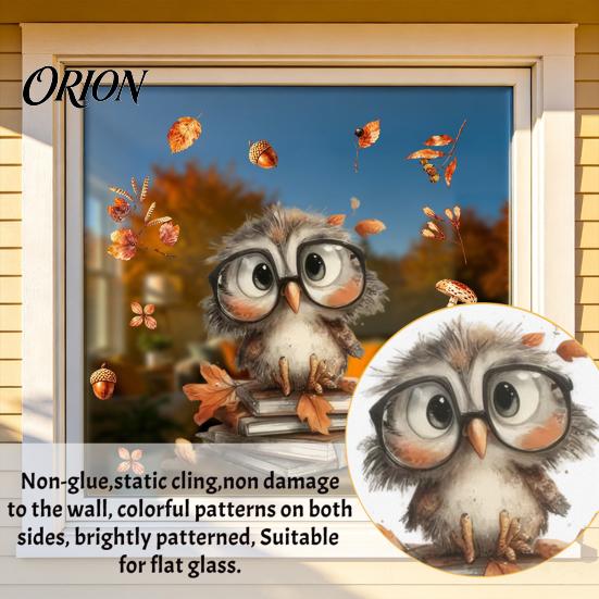 Reusable Animal Wall Decals for Windows Autumn Static Window Sticker with Cute Animals & Maple Leaves, Removable Harvest Self Adhesive Glass Stickers
