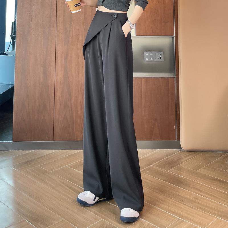 

Women s High Waist Black Straight-Leg Pants: 2026 Spring, Slimming, Flaw-Hiding, Loose Fit, Casual Drape Style. Large серый