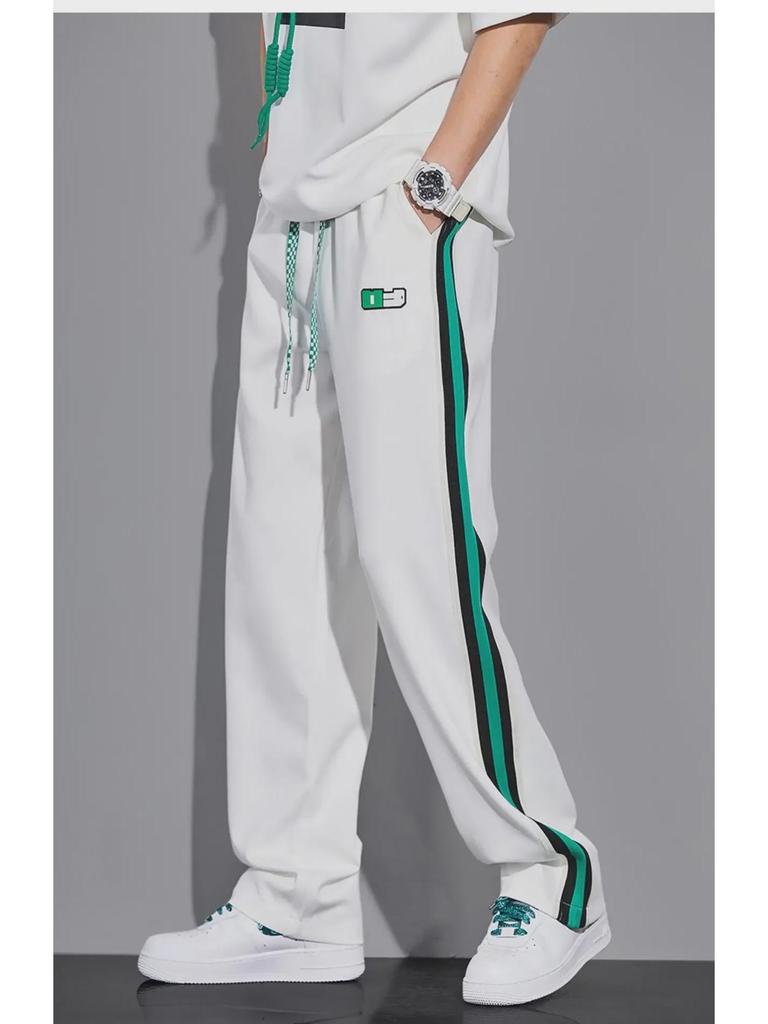 Pantalon rayé tendance d'été pour homme à jambes larges - Coupe ample style décontracté sportif