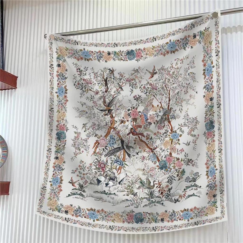90cm Large Twill Silk Scarf: High-Quality, Fashionable Square Print, Versatile Shawl with Sun Protection