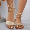 Womens Summer Plus Size Sexy Round Toe Flat Strap Sandals Cross Strap Fashion One Line Sandals