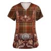 Women's V Neck Short Sleeve Work Shirt with Pockets Oktoberfest Print Top for Healthcare and Service Uniforms Lightweight Comfortable Fit