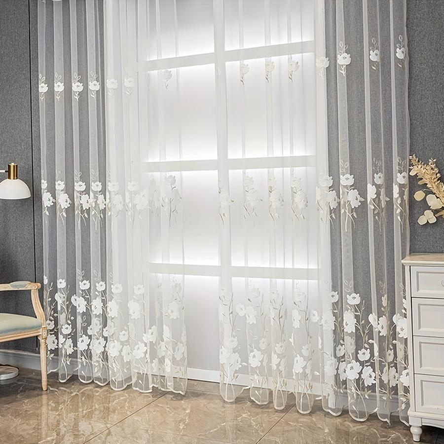 2pcs of Countryside Embroidered Flower Pattern, Uv-Resistant Transparent Curtains, Suitable for Home Decoration In Living Rooms, Bedrooms