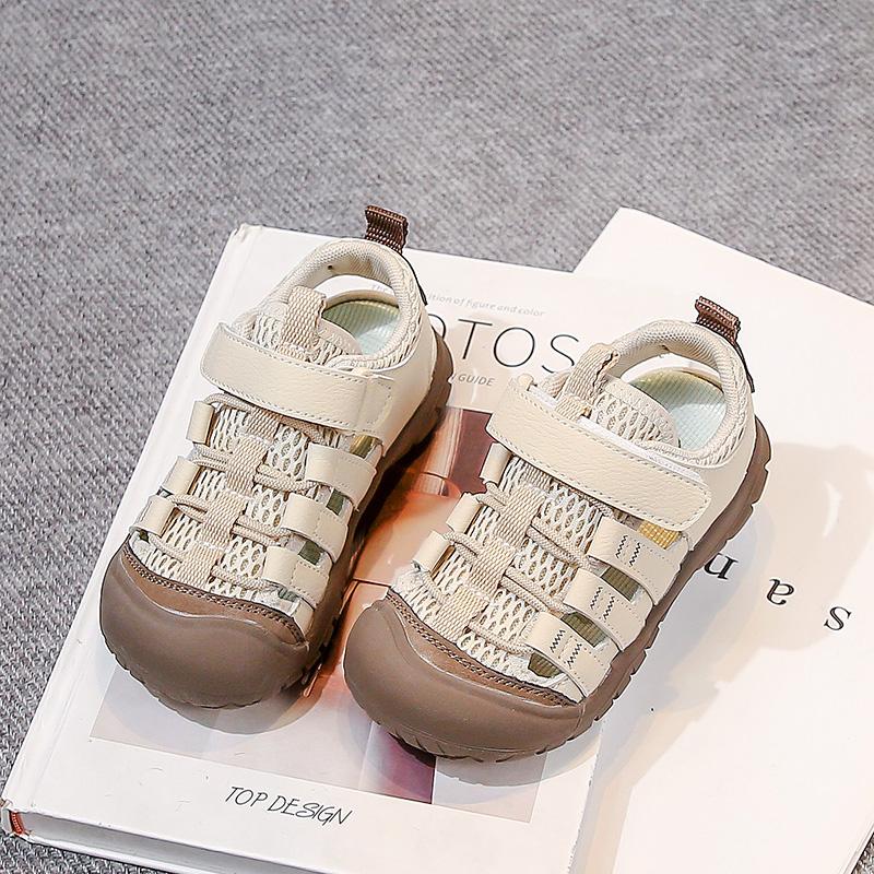 

Kids Sandals Hollowed-out Toes Capped Boys Girls Casual Shoes Non-slip 2025 Summer New Children Sports Shoes Hook&loop Soft Sole 26 бежевый