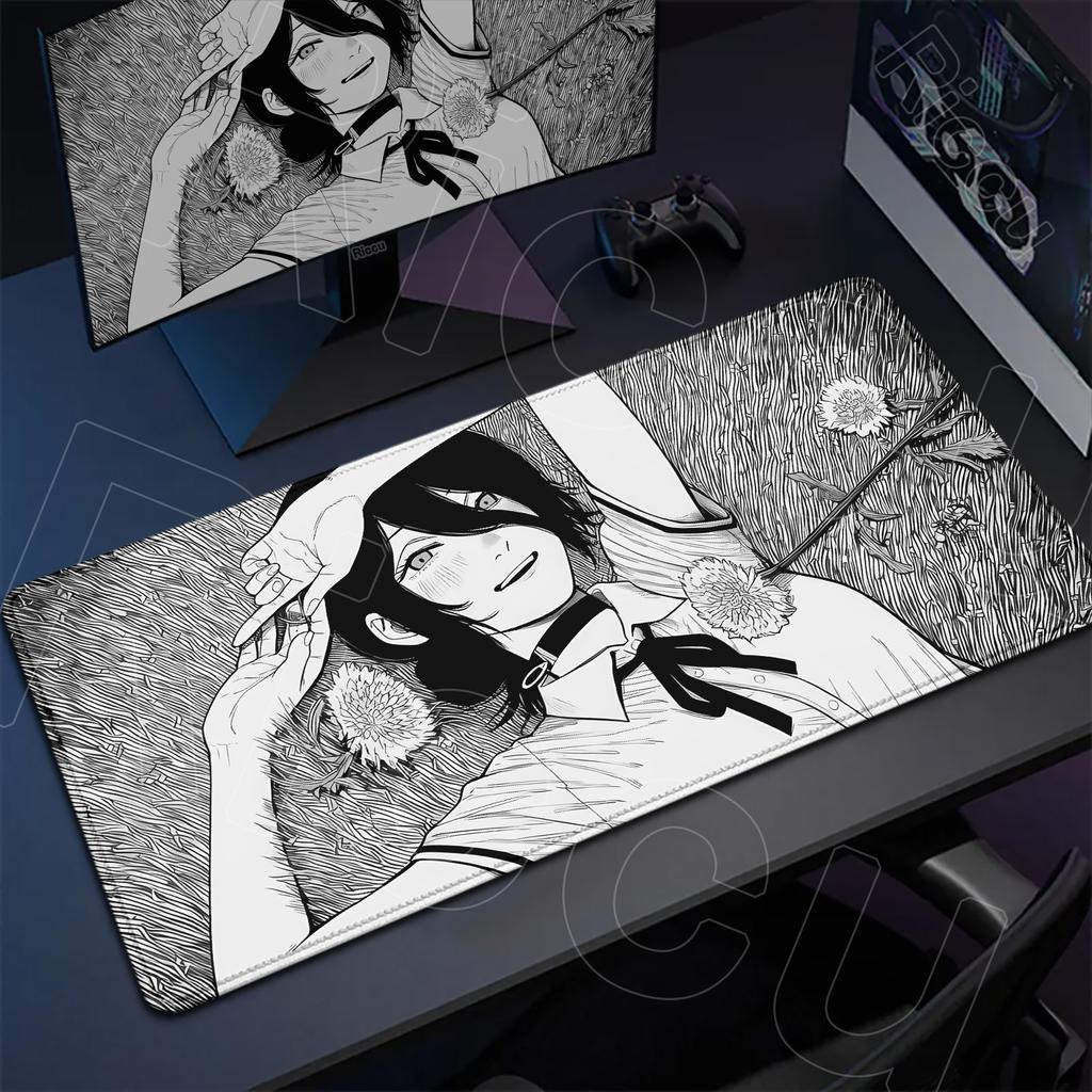 Large Writing Non-slip Office Student Gamer Mat Cute Reze And Flower Art Table Laptops C-Chainsaw Mans Thicken Durable Mouse Pad