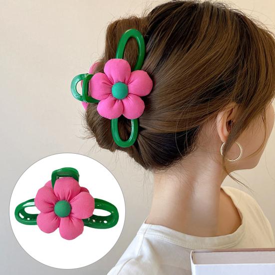 

Нескользящие скрещивающиеся зубы, коготь для волос, весенний дизайн, изысканный женский двусторонний цветочный декор, большая заколка для волос, аксессуары для волос