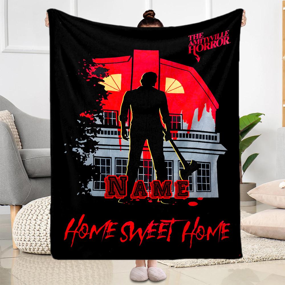 Horror House Welcome Customize Your Name Blanket Multi-purpose Customizable Blanket Warmthful Decor Great for Living Room Home Decor Nap Couch