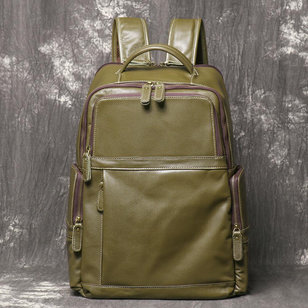 Men S Genuine Leather Backpack, First-Layer Cowhide Business Travel Bag, Large-Capacity Business Commuter Computer Backpack яблочный зеленый