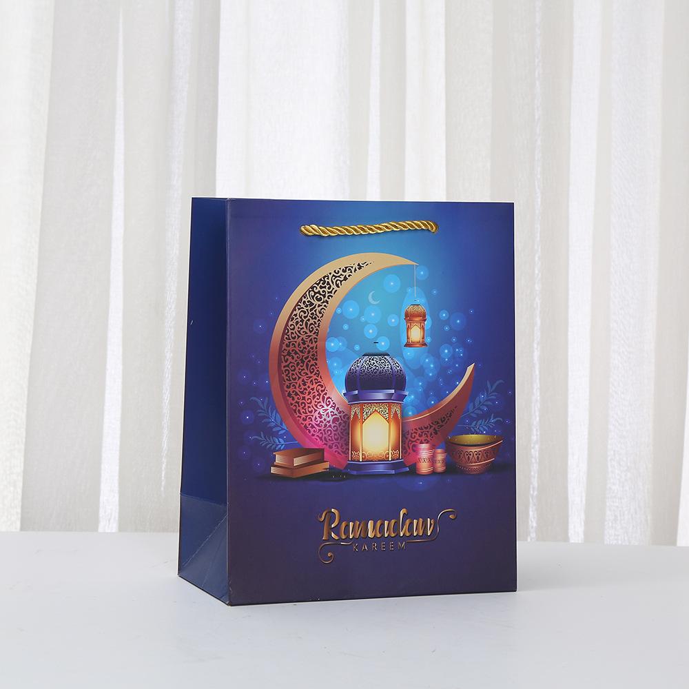 6/10pcs Eid Ramadan Islamic Gift Bags Luxury Paper Tote Bags with Lantern Mosque Prints for Party Favors