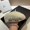 Japanese Irregular Wool Beret Light Luxury Rhinestone Three-Dimensional Bud Hat Temperament Painter Hat