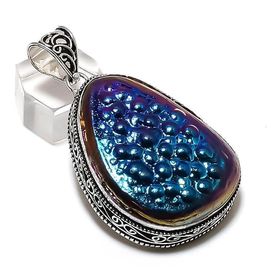 Natural Titanium Druzy Gemstone 925 Sterling Silver Jewelry Pendant 2.36 ETC-14255