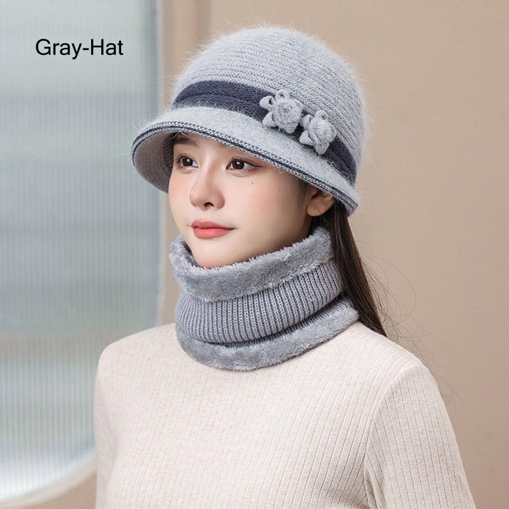 Outdoor Elderly Middle Aged Winter Beanie Hat Scarf Fleece Lining Warm Knit Bucket Hat Windproof Hat Scarf Set for Women