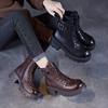 2026 autumn and winter new thick-soled thick-heeled leather British style showing feet small velvet Martin boots women's retro short boots