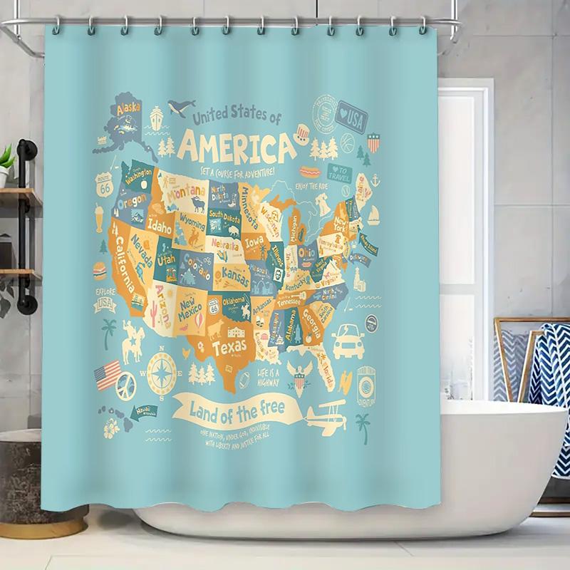 

Usa Map Shower Curtain American States Travel Vintage Home Decor Waterproof Bathroom Curtain Artistic Usa Flag Wall Hanging W60H190(CM)-1 Pcs