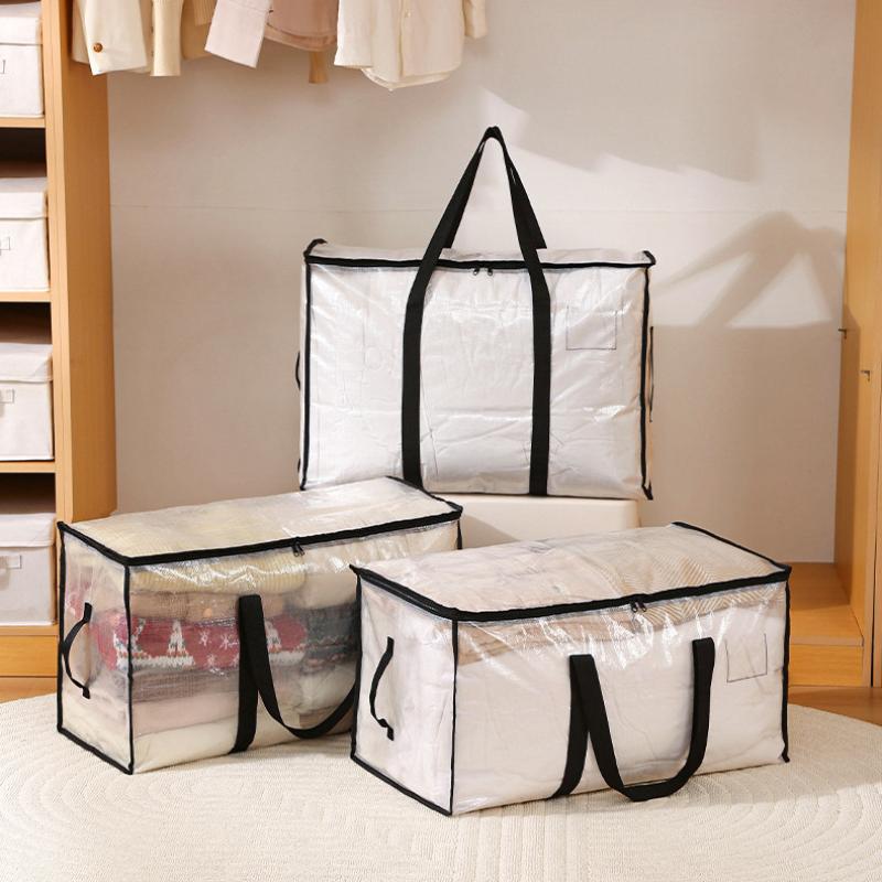 Quilt Organizer Bag Foldable Transparent Large Capacity Woven Closet Sort Waterproof Double Zipper Portable Storage For Clothes