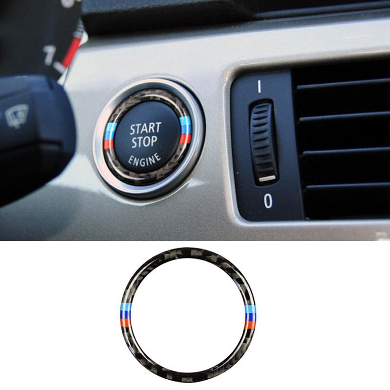 Carbon Fiber Car Engine Start Stop Push Button Ignition Key Ring Decor Trim Sticker For BMW E90 E92 E93 3 Series Car