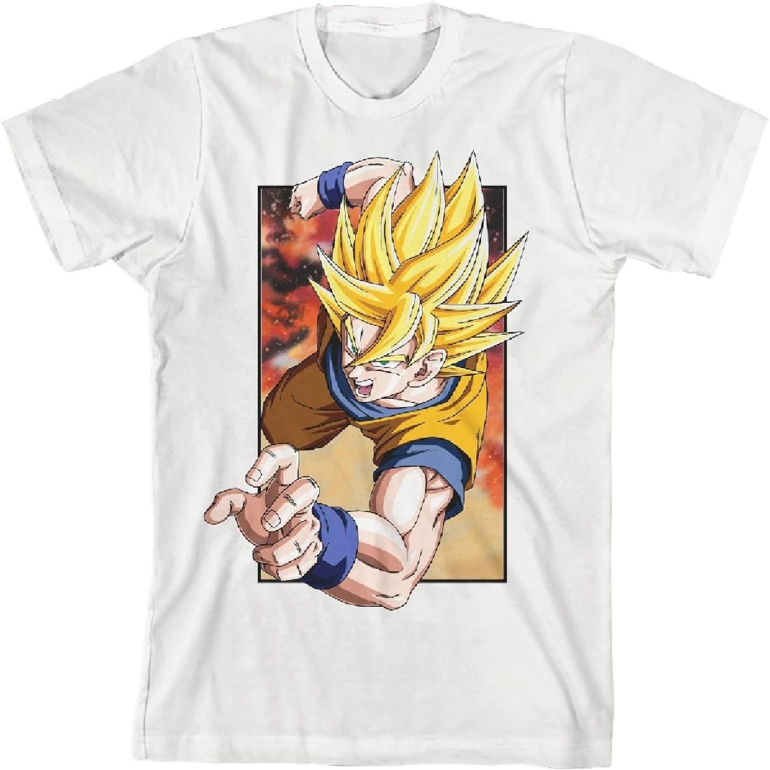 Bioworld Dragon Ball Z Saiyan Goku Youth White Graphic Tee S