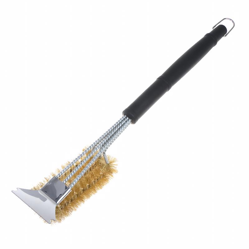 Long Non Slip Handle Grill Cleaning Brush Rust Resistant Metal Cleaner Brush With Scraper For Outdoor Grilling Camping Picnic