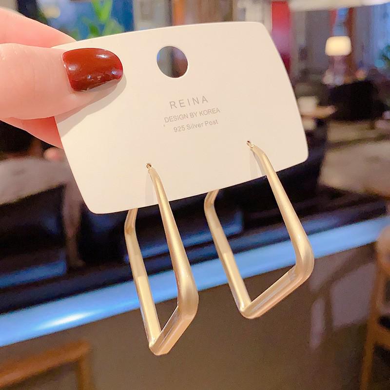 Korean-Style Geometric Frosted Gold Earrings for Women with S925 Silver Needle
