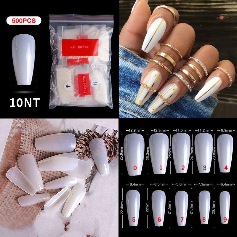 500Pcs/Bagged False Nail Tips Acrylic Practice Nail Capsules Artificial Nails Soft Gel Full Cover Coffin Nail Tips Manicure Tool