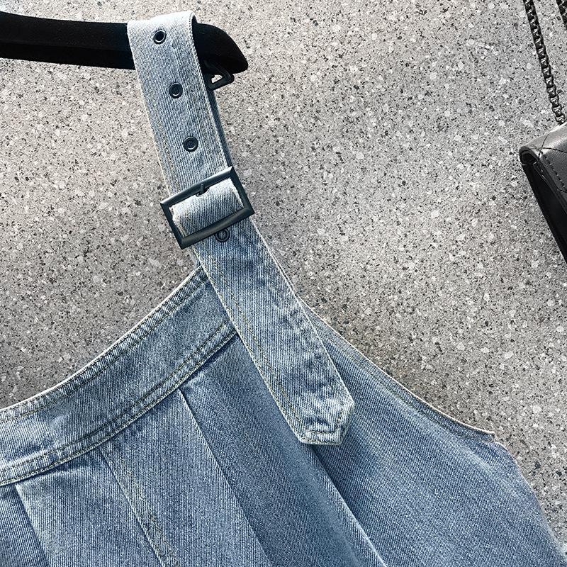 Women's Plus Size Korean Loose Denim Wide-Leg Bib Shorts for Spring/Summer 2022